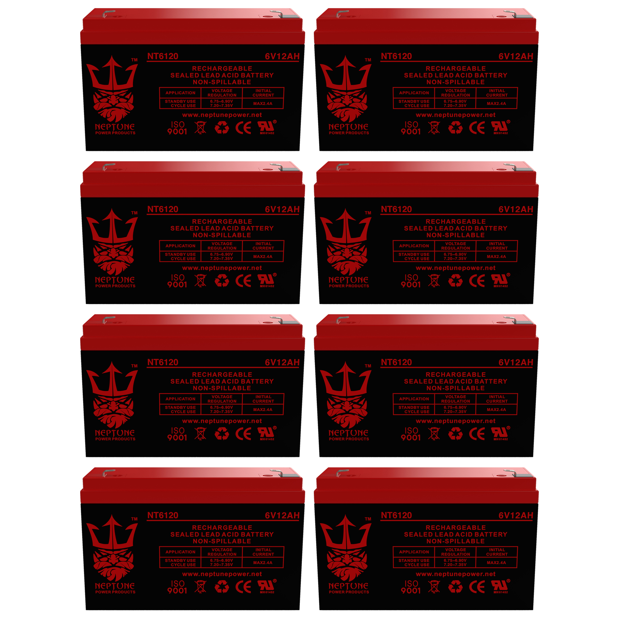 Sola N1300 6V 12Ah SLA Replacement UPS Battery by Neptune - 8 Pack